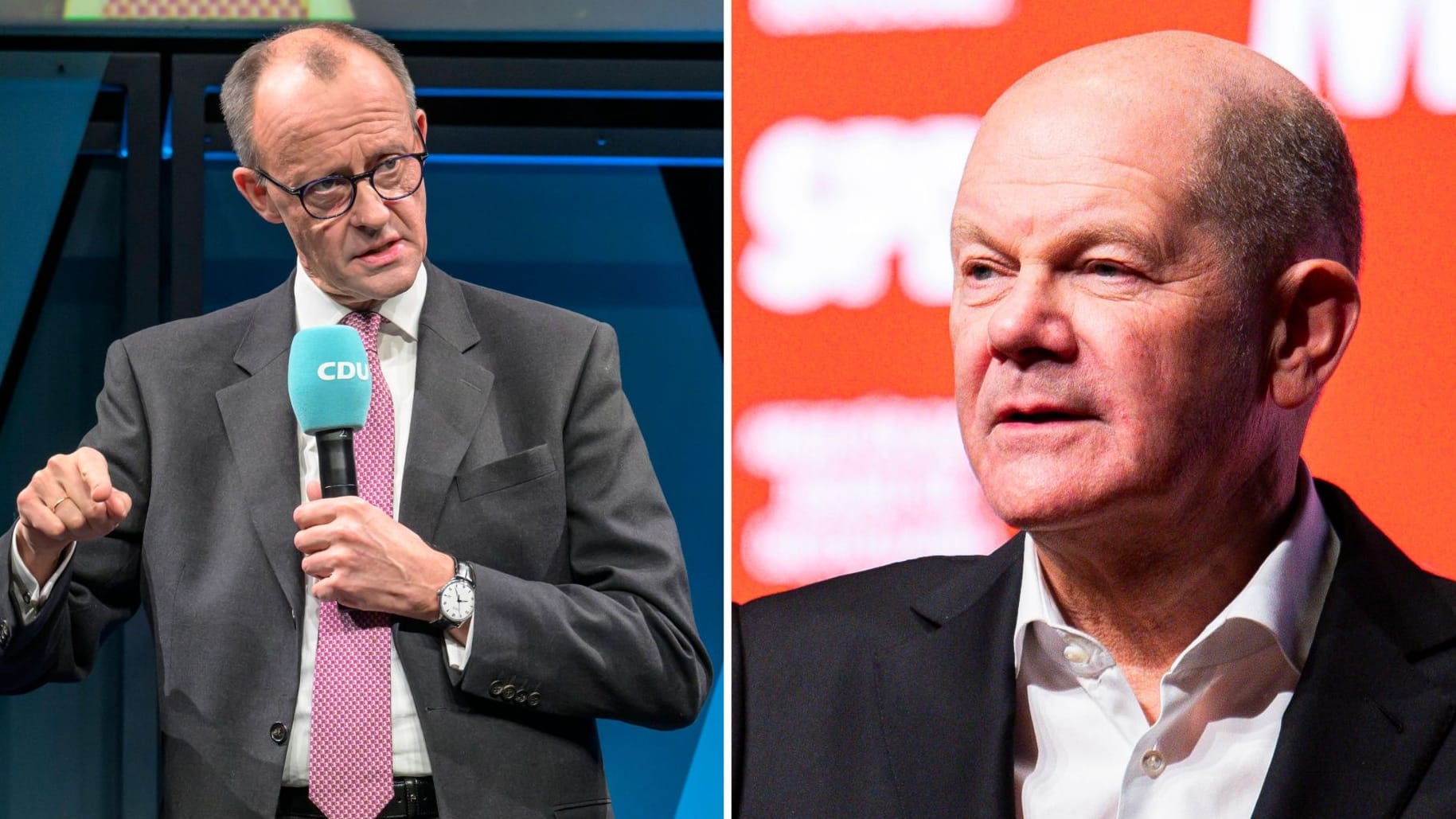 Friedrich Merz (l.) und Olaf Scholz (Collage): Macht die CDU oder die SPD das Rennen in Pinneberg?