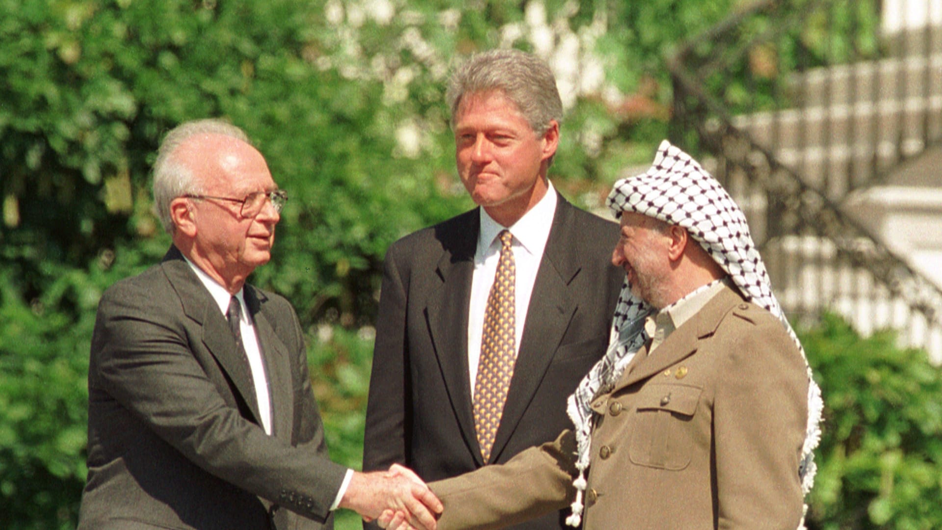 Jitzchak Rabin, Jassir Arafat und Bill Clinton 1993: Damals schien Friede im Nahen Osten möglich.