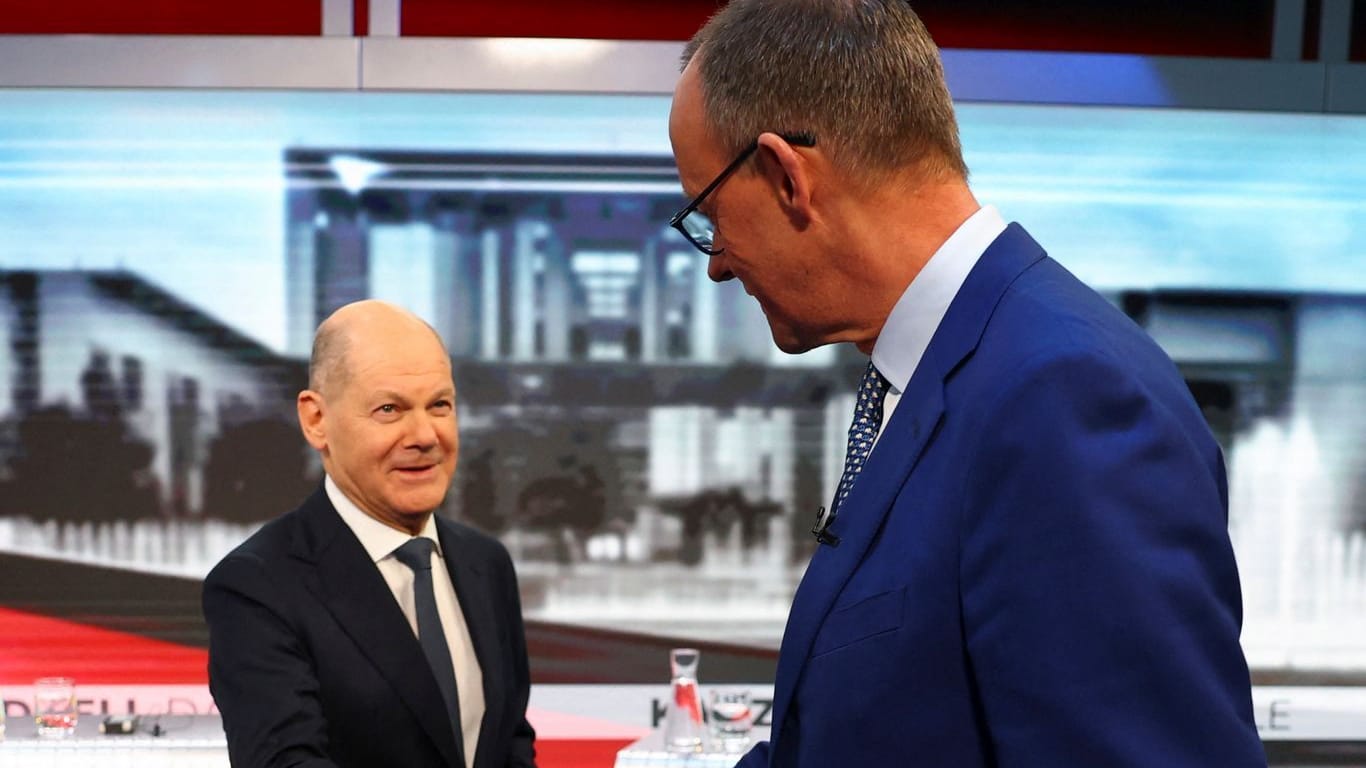 Olaf Scholz (SPD) und Friedrich Merz (CDU) bei einer der zahlreichen TV-Debatten.