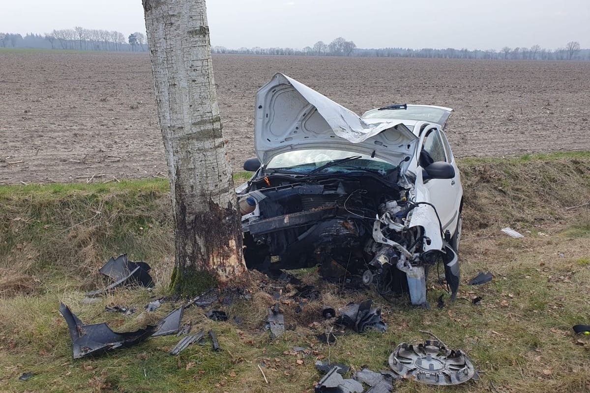 Pkw am Baum Sauensiek nach Unfall.