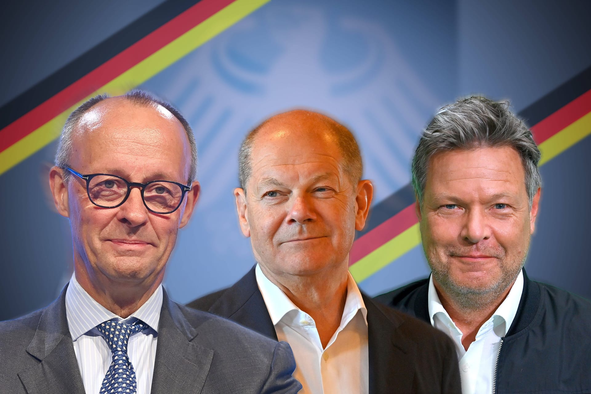 Friedrich Merz (CDU), Olaf Scholz (SPD), Robert Habeck (Grüne): Die Parteien haben unterschiedliche Ideen, um die Rente zu sichern.