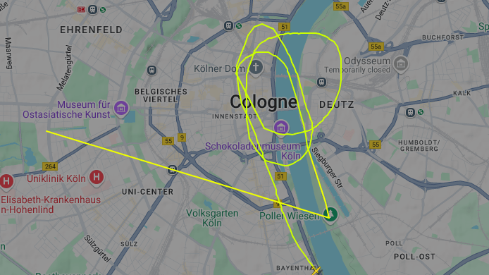 Die Radardaten des mysteriösen Flugzeugs über Köln. Um 12.03 verschwindet es plötzlich vom Radar.