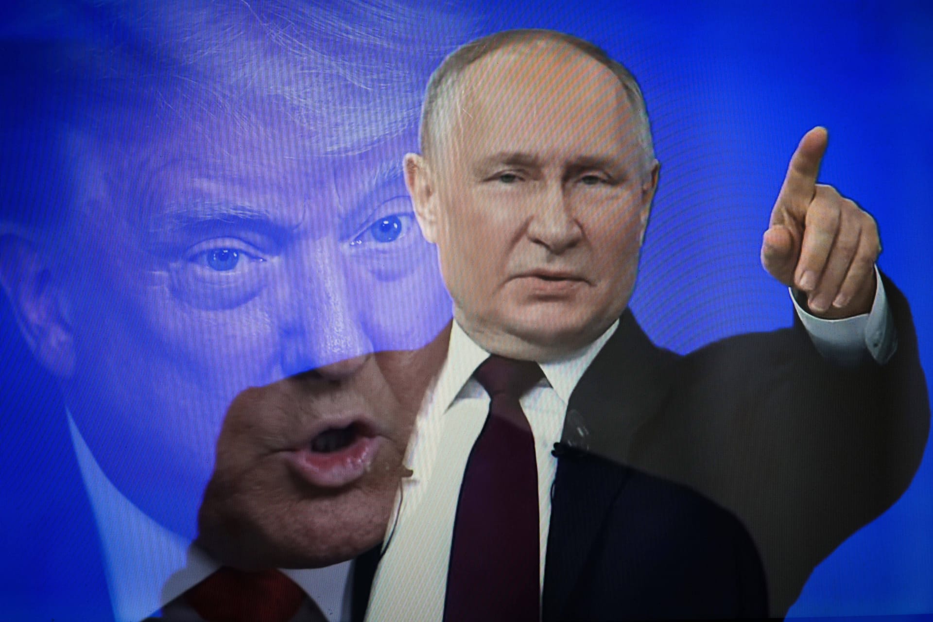 Donald Trump und Wladimir Putin in einer Montage des russischen Fernsehens: Die USA und der Kreml wollen über die Ukraine verhandeln.