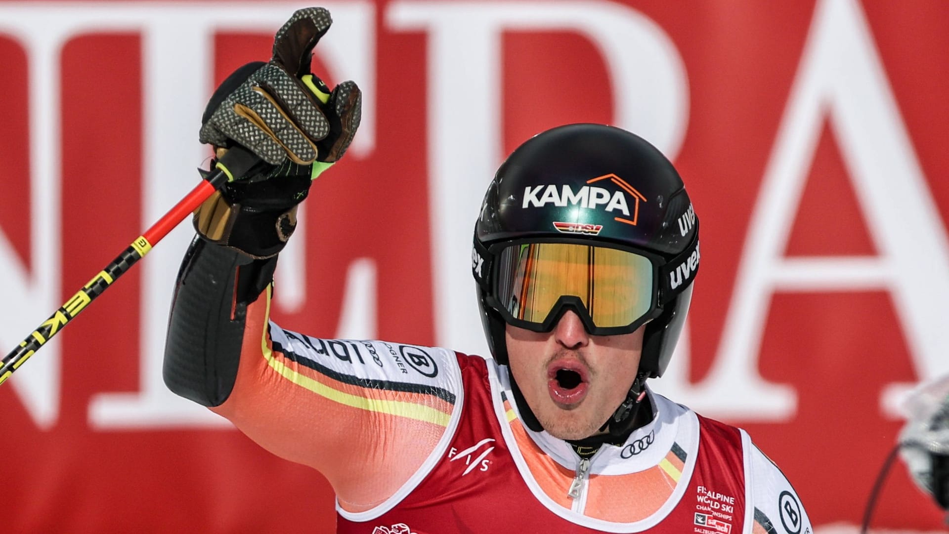 Anton Grammel freut sich: Der Deutsche zeigten einen starken zweiten Lauf im Riesenslalom.