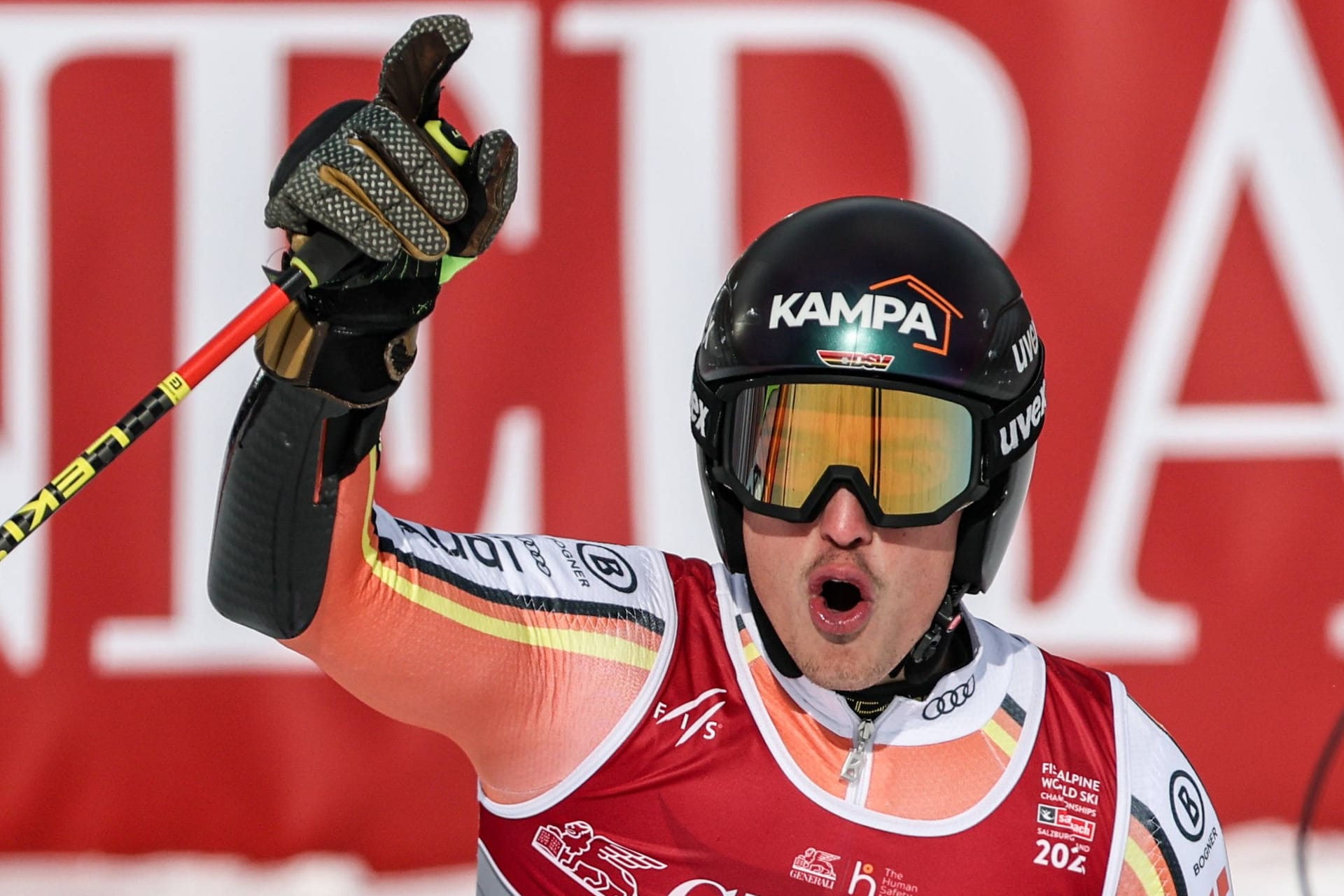 Anton Grammel freut sich: Der Deutsche zeigten einen starken zweiten Lauf im Riesenslalom.