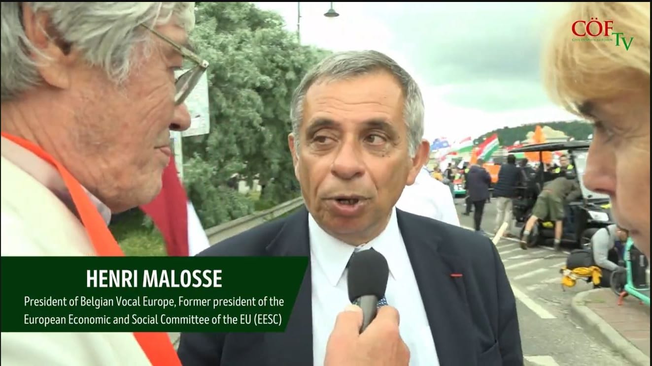 Henri Malosse beim "Friedensmarsch" in Budapest, Juni 2024: Seine ungarische Organisation will Lobbyarbeit für Fidesz in Brüssel übernehmen.