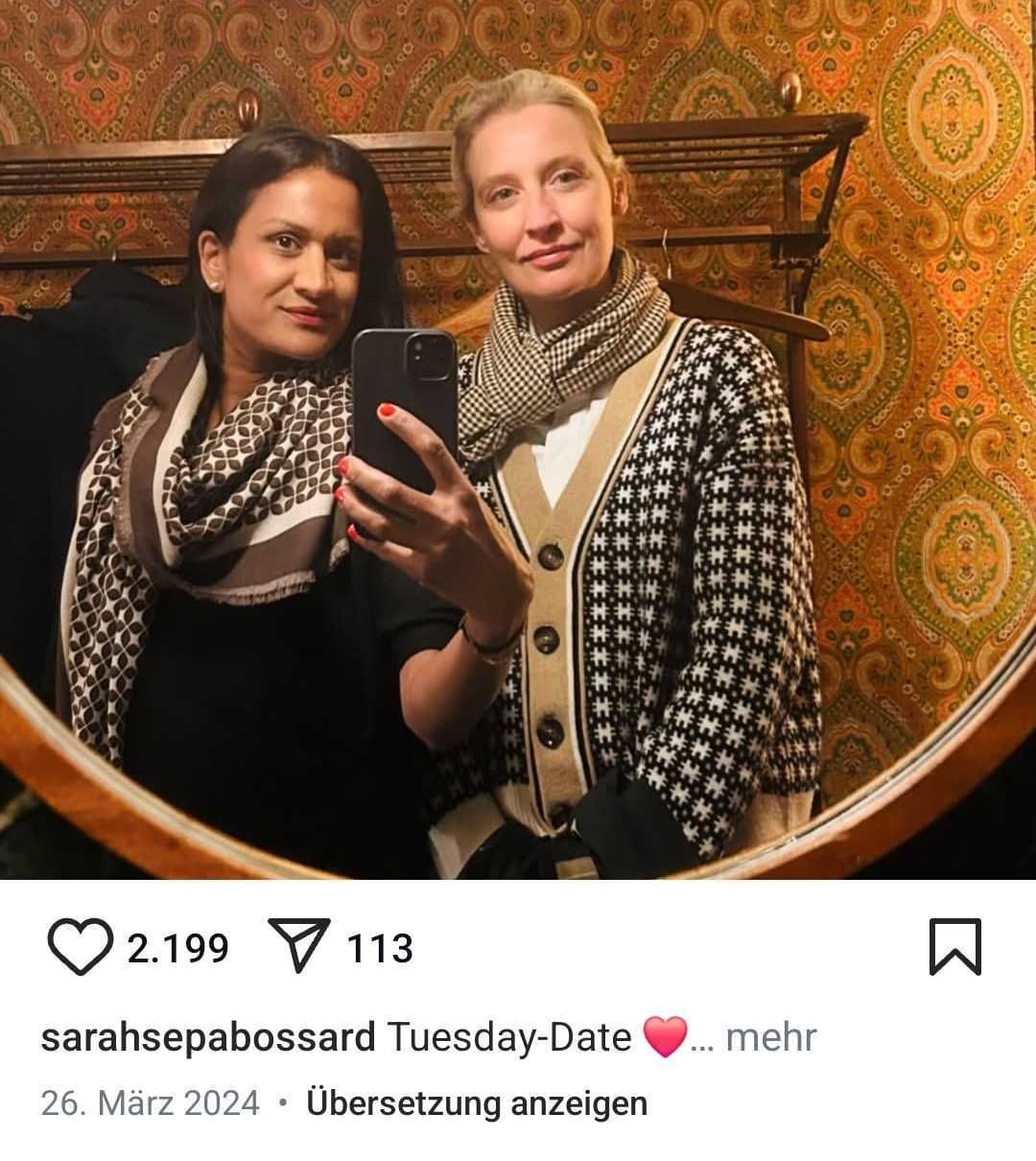 "Tuesday-Date": So inszenieren sich Weidel und ihre Lebensgefährtin auf dem öffentlichen Instagram-Profil von Bossard.