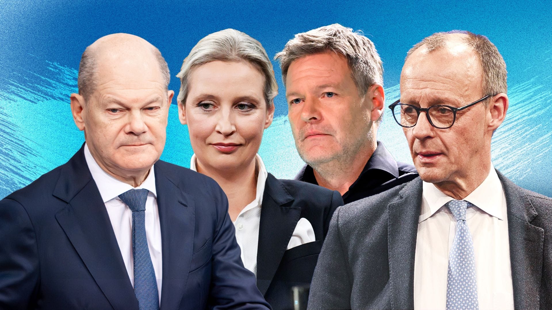 Olaf Scholz (SPD), Alice Weidel (AfD), Robert Habeck (Grüne) und Friedrich Merz (CDU, v.l.n.r.): Der Wahlkampf ist extrem kurz.