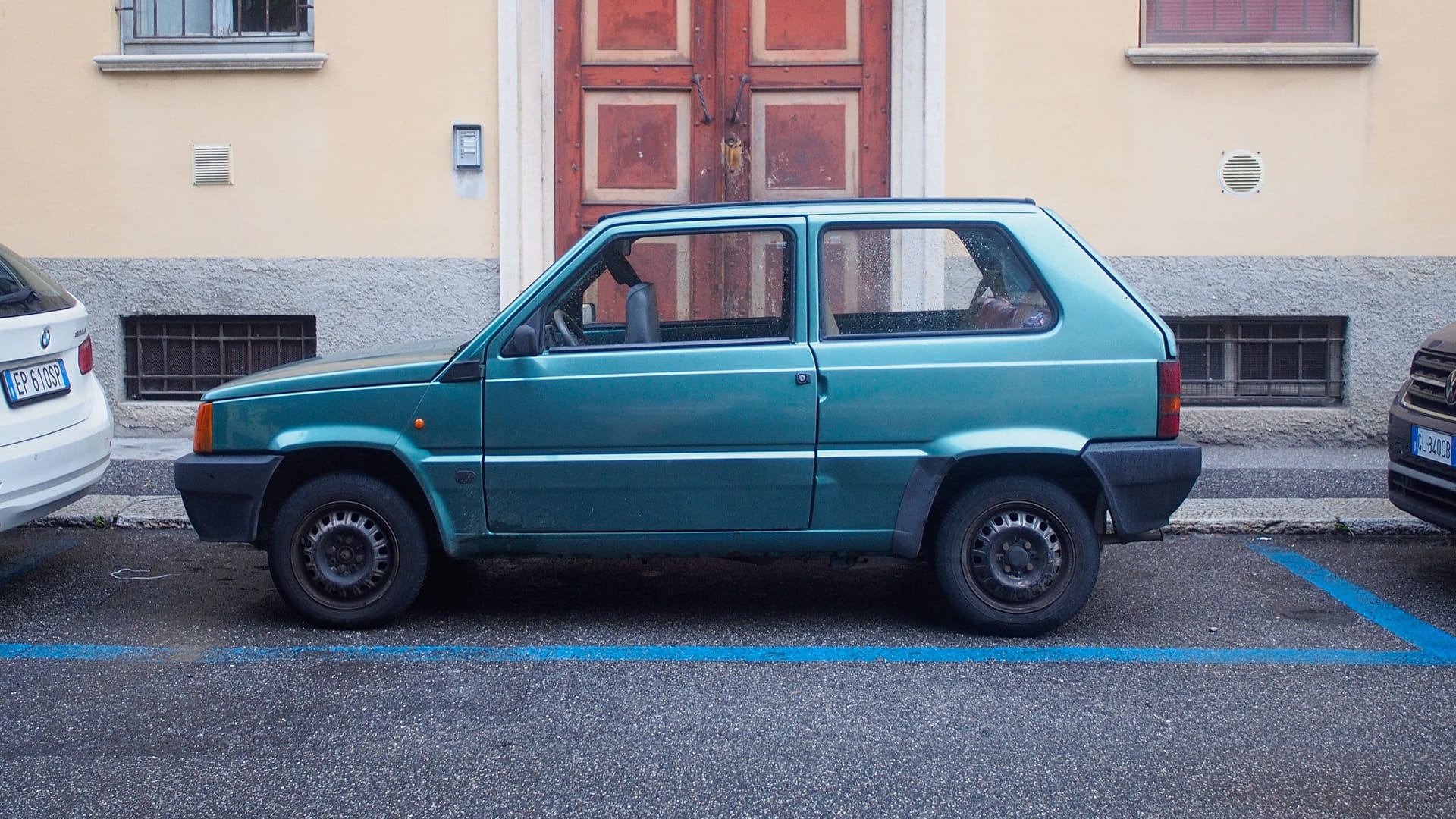 80's fiat panda vintage city car italian design parked in the street