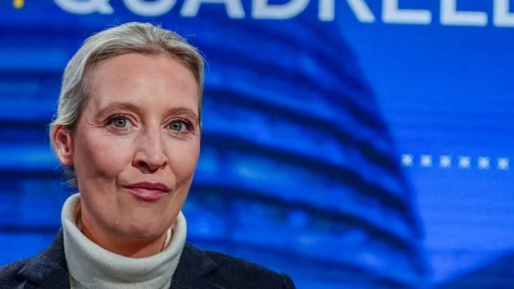 Alice Weidel im RTL-Studio bei der Sendung Quadrell.