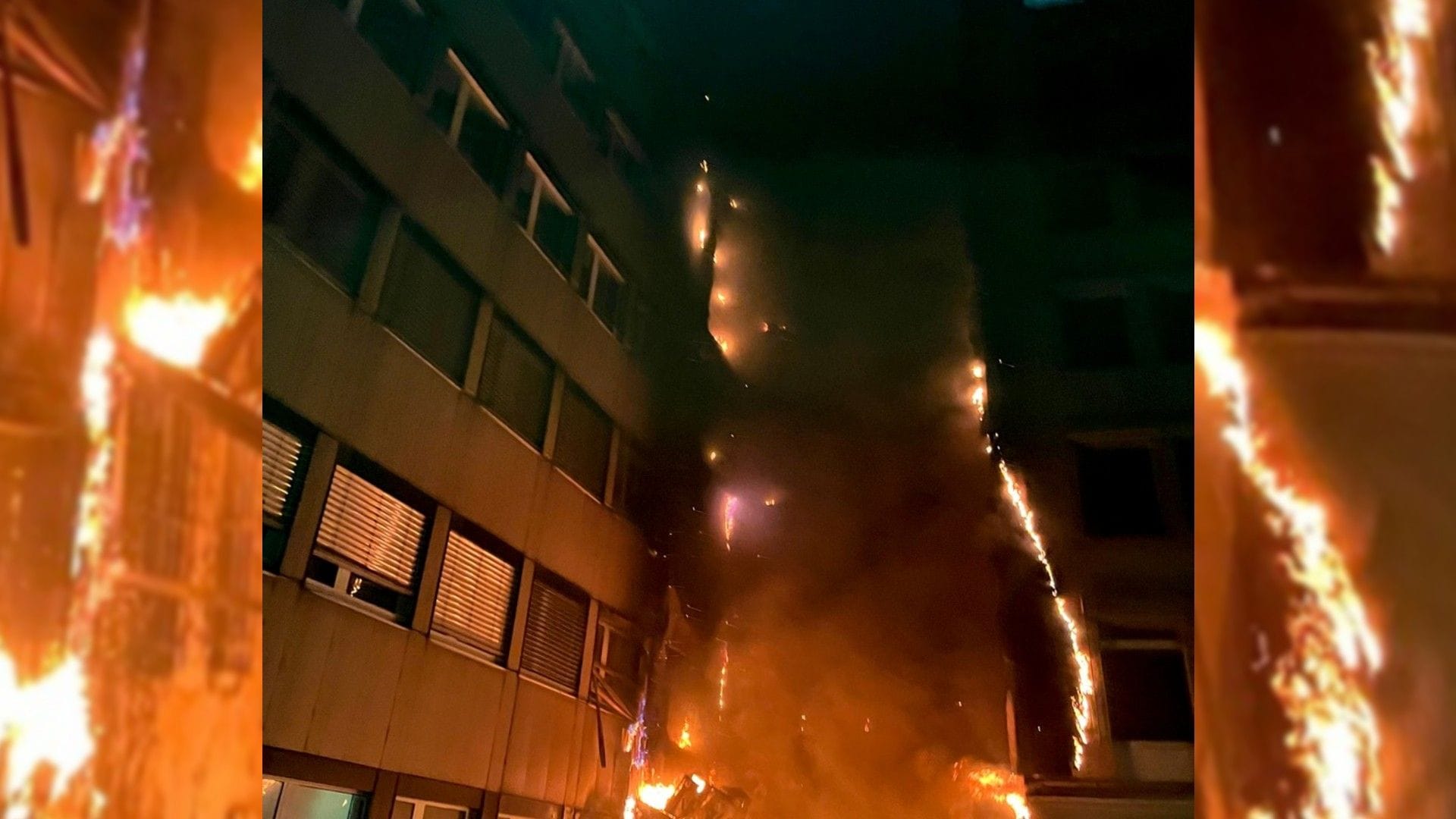 Der Großbrand in Essen: Die Flammen loderten auf voller Höhe des Gebäudes.