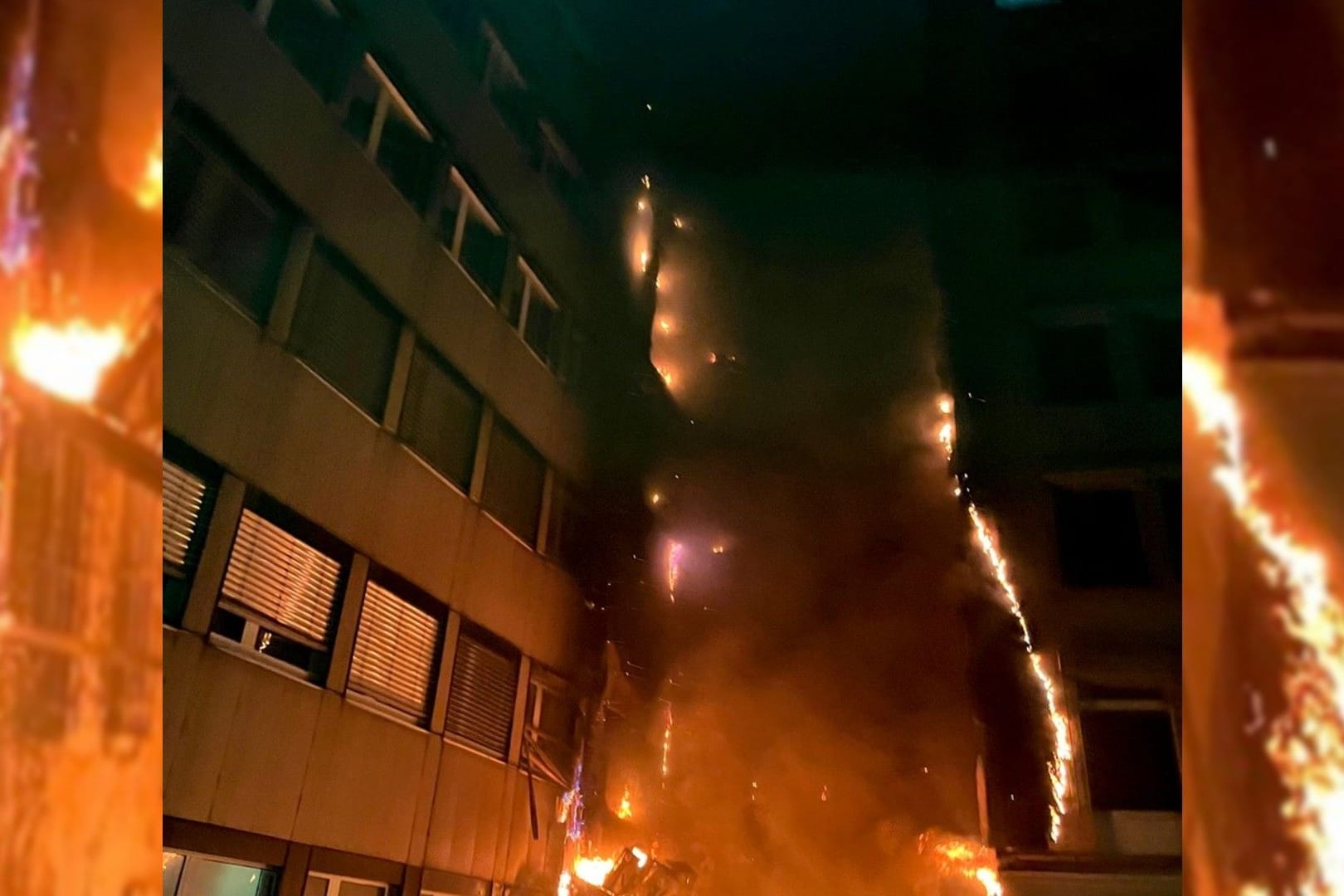 Der Großbrand in Essen: Die Flammen loderten auf voller Höhe des Gebäudes.