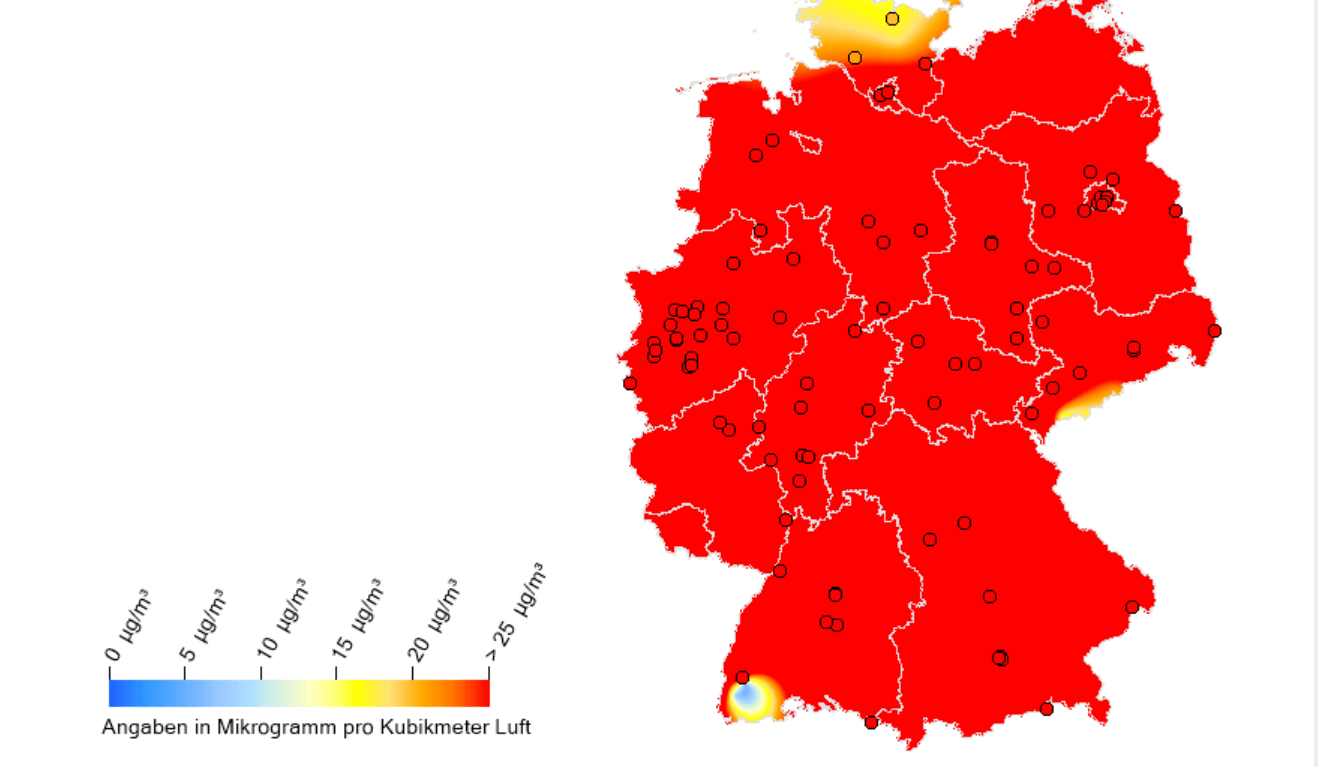 Feinstaubbelastung in Deutschland: die Prognose des Umweltbundesamts für den 13. Februar.