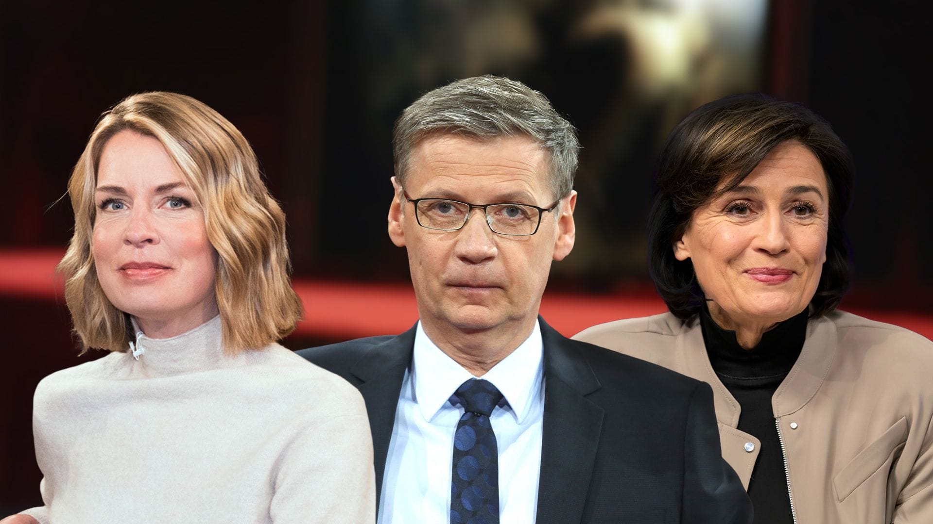 Jessy Wellmer, Günther Jauch und Sandra Maischberger: Drei der Protagonisten unter der Schar der TV-Moderatoren.