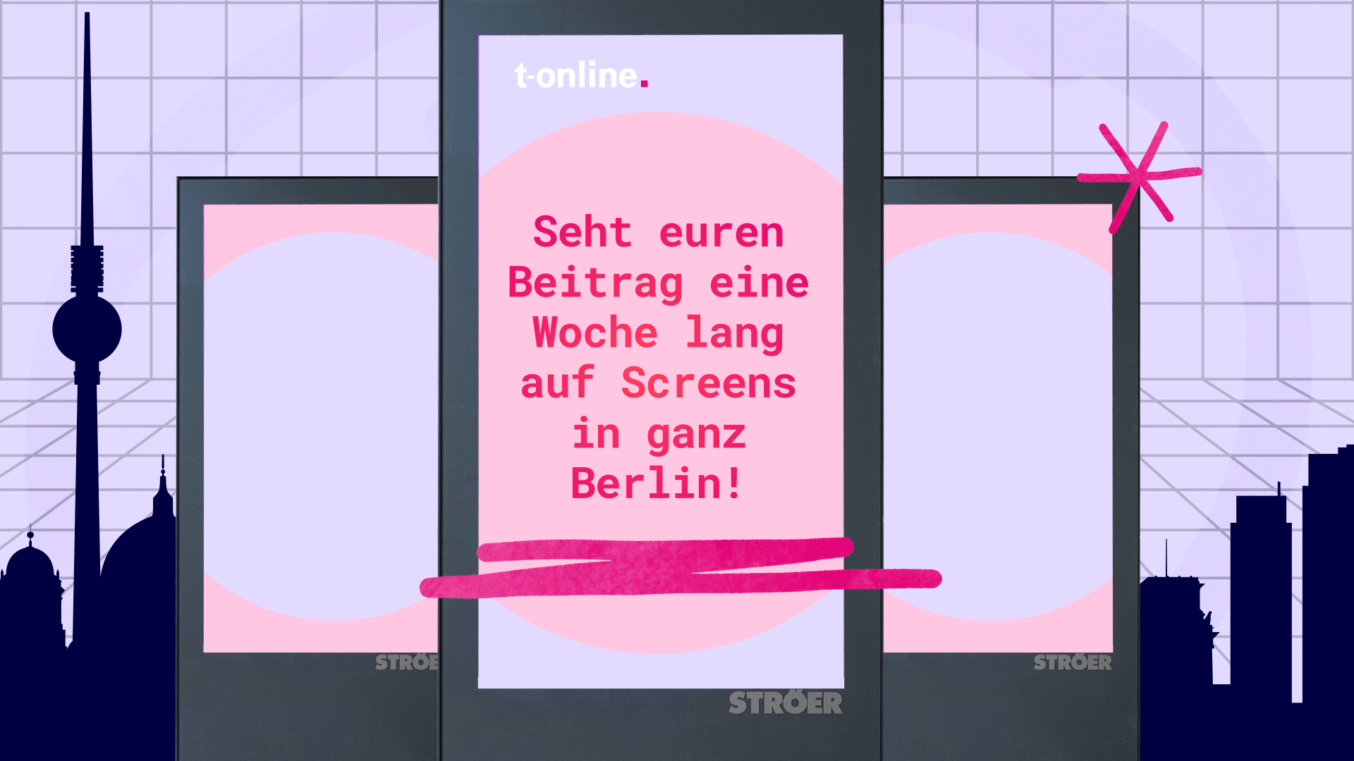 Die besten Ideen laufen eine Woche auf Screens von Ströer in ganz Berlin. (Grafik: t-online)