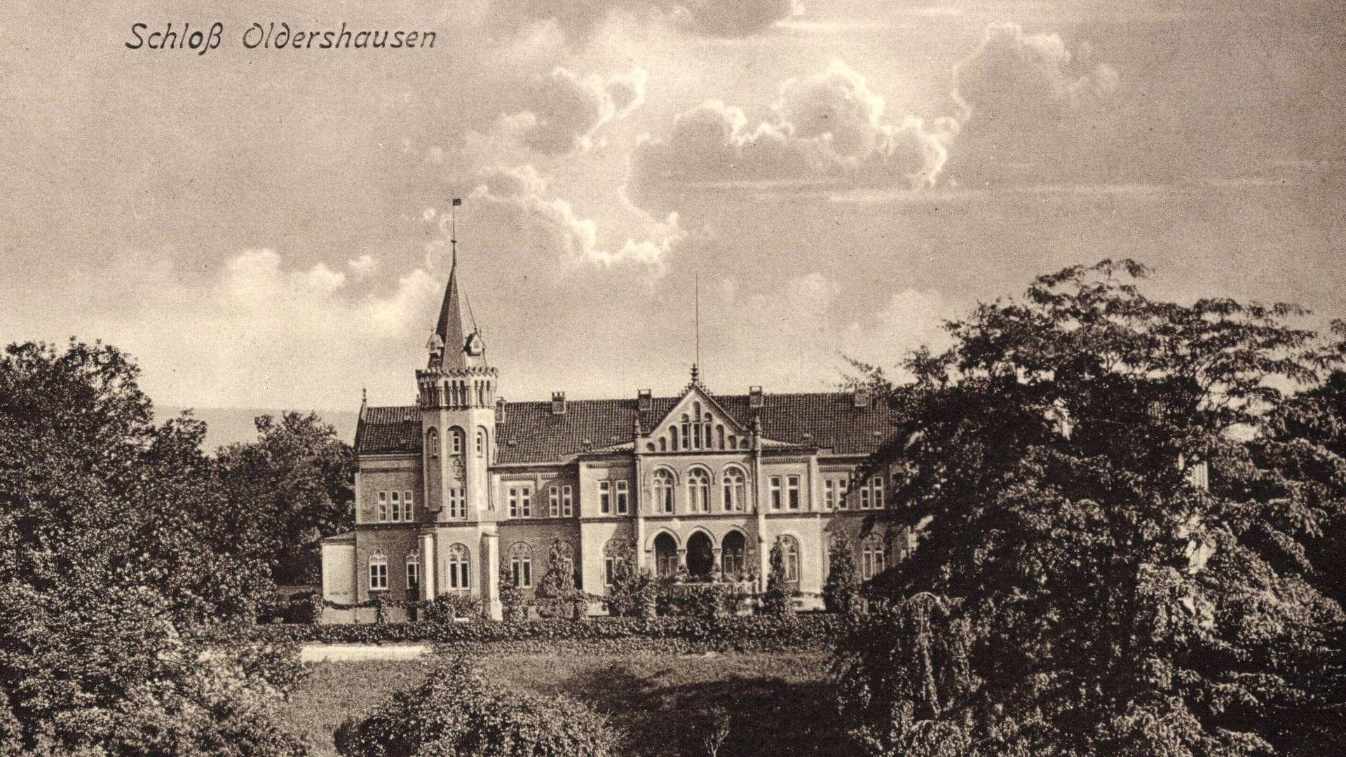 Das Schloss Oldershausen auf einer alten Postkarte.