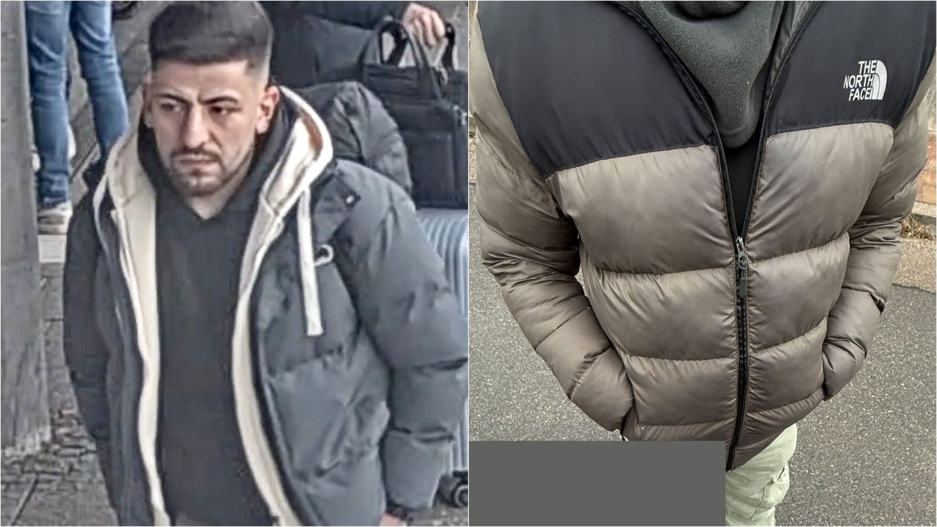 Nach diesem Mann sucht die Polizei: Rechts ist das Outfit zu sehen, das der Verdächtige namens Davut Elitas während der Tat getragen haben soll.