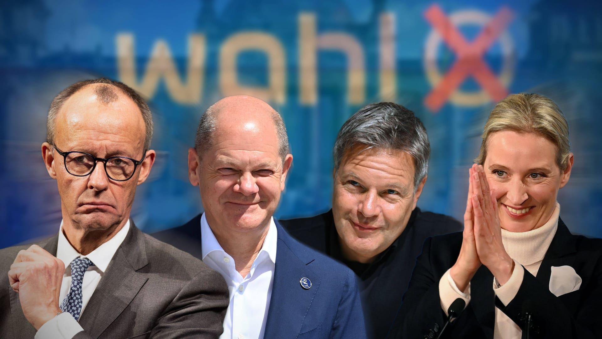 Friedrich Merz, Olaf Scholz, Robert Habeck und Alice Weidel: Die vier Kanzlerkandidaten geben im Wahlkampf auch Privates preis.