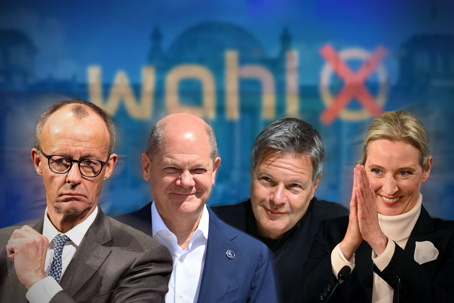 Friedrich Merz, Olaf Scholz, Robert Habeck und Alice Weidel: Die vier Kanzlerkandidaten geben im Wahlkampf auch Privates preis.