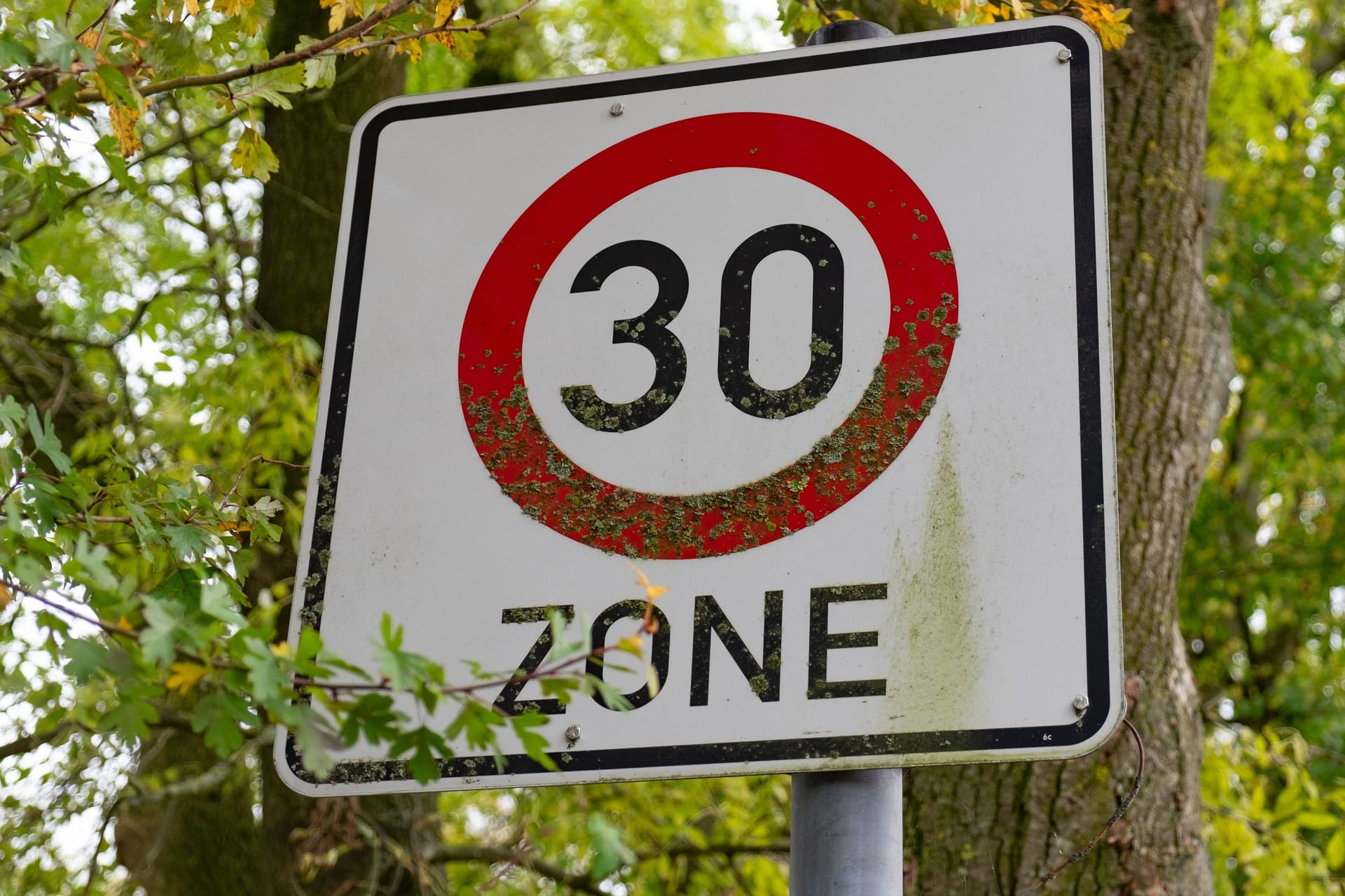 Ein Schild weist auf eine Tempo-30-Zone hin (Symbolbild): In Berlin könnte das Geschwindigkeitslimit auf einigen Straßen bald kippen.