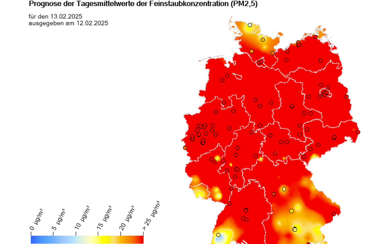 Feinstaub-Prognose des Umweltbundesamts für den 13. Februar