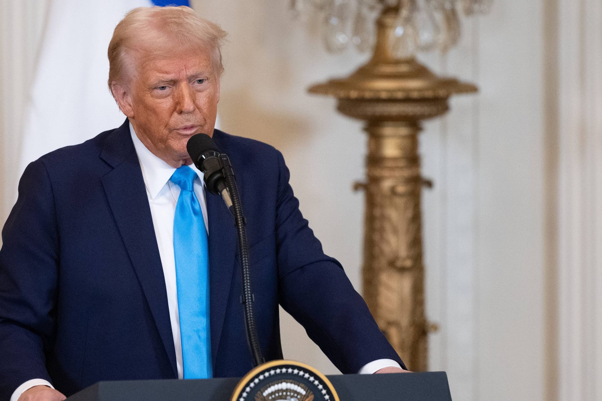 Donald Trump während der Pressekonferenz mit dem israelischen Premierminister Benjamin Netanjahu.