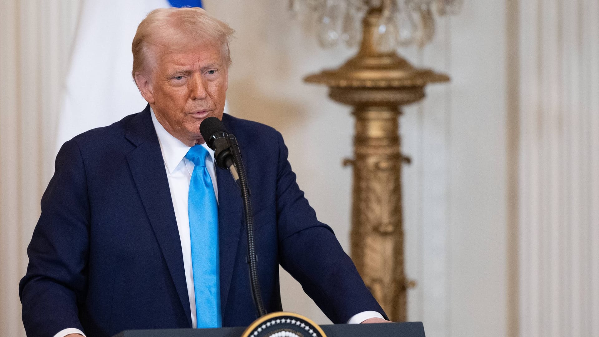 Donald Trump während der Pressekonferenz mit dem israelischen Premierminister Benjamin Netanjahu.