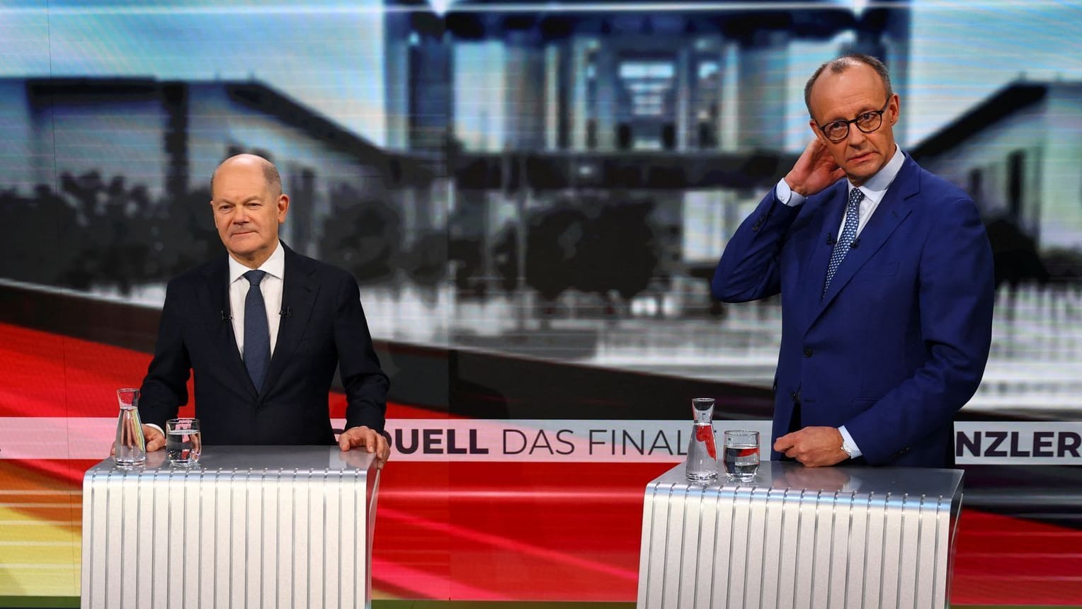 German Chancellor Scholz and CDU candidate for chancellor, Merz debate on Welt TV, in Berlin