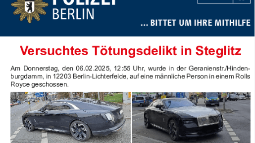 Wer hat die Schüsse auf den Rolls Royce beobachtet? Die Polizei sucht Zeugen.