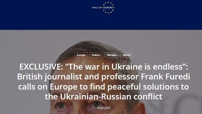 "Voice of Europe" über die Konferenz: Ein separater Text erschien zum Redebeitrag von Frank Furedi, dem Direktor des MCC Brüssel.