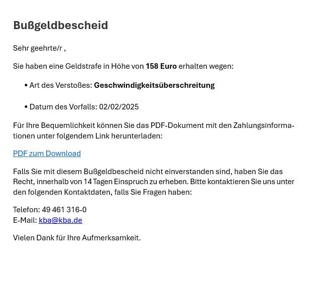 Enthält merkwürdige Formulierungen: Die angebliche Mail des Kraftfahrtbundesamtes (KBA).