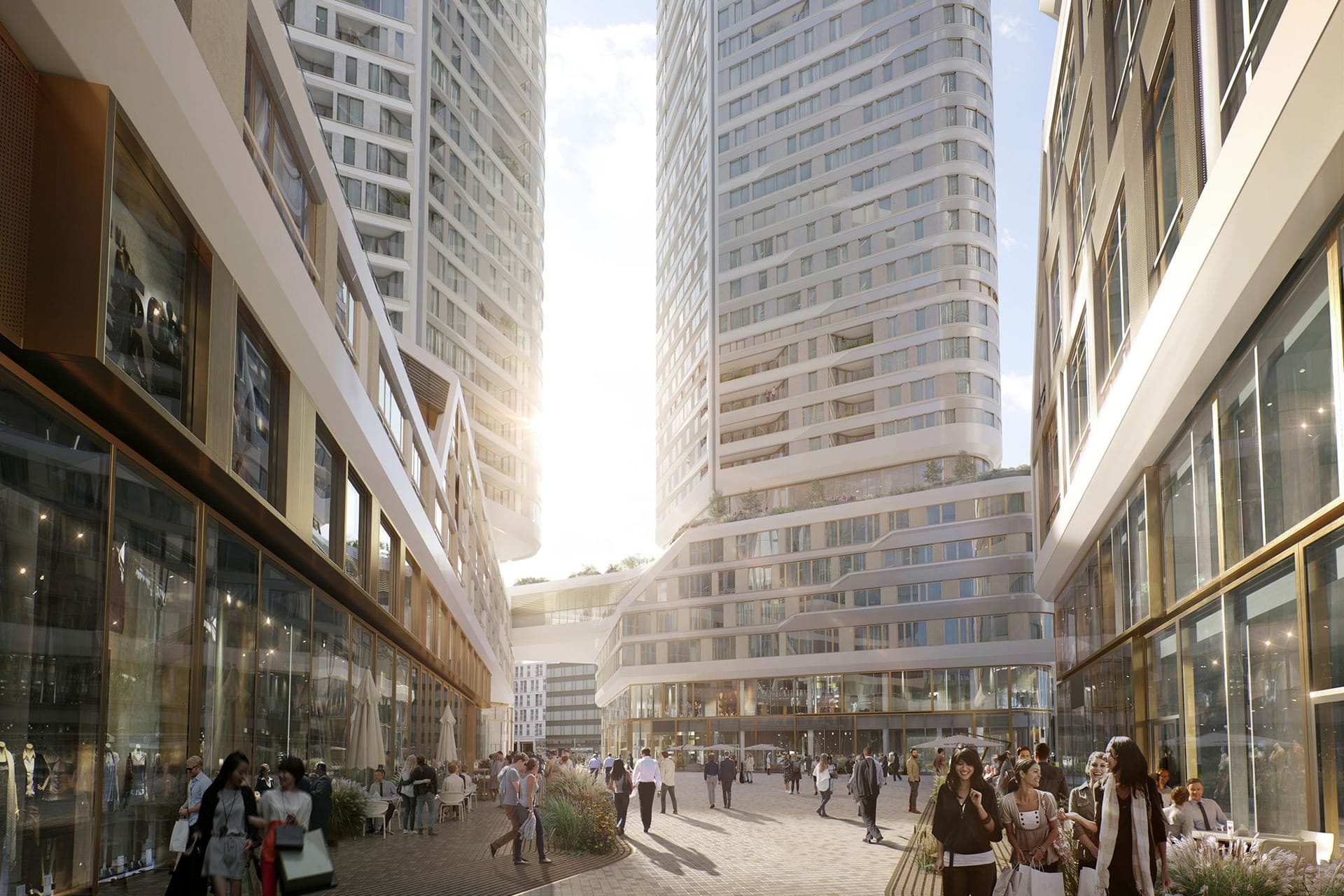 "Four Frankfurt" (Archivfoto): Die neue Food Hall soll Ende 2025 im Hochhaus-Ensemble eröffnet werden.