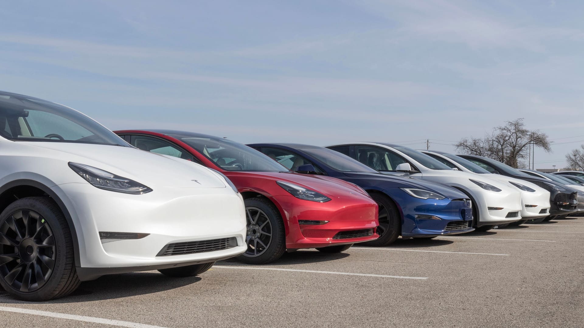 Tesla Fahrzeuge auf dem Parkplatz eines Autohändlers (Symbolbild): Den größten Rückgang verzeichnete Tesla in Frankreich.