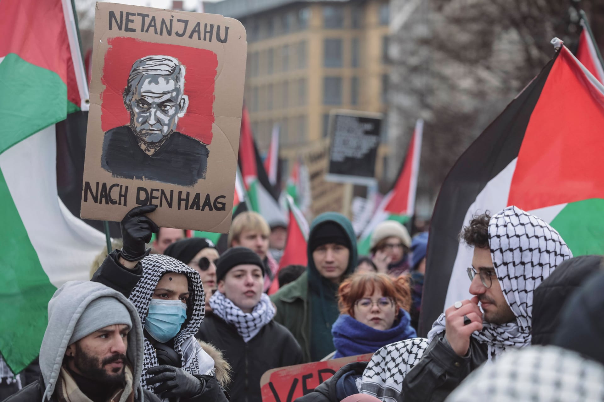 Pro-palästinensische Demonstration in München, Mitte Februar 2025.