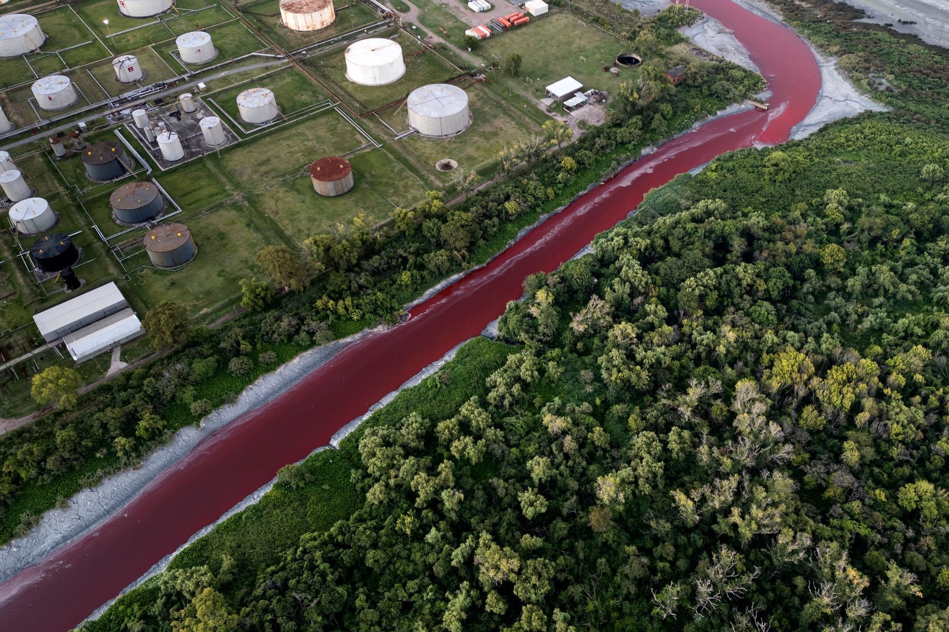 «Sarandí»-Fluss in Buenos Aires rot verfärbt