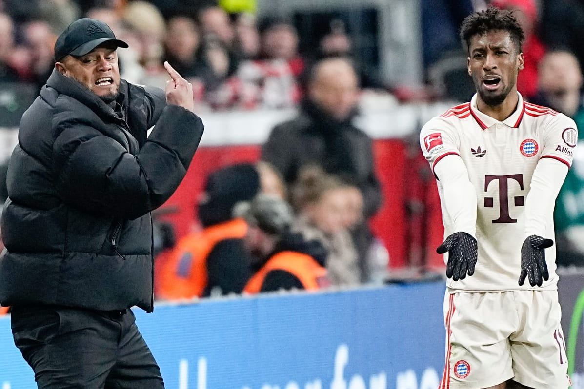 Vincent Kompany (l.) und Kingsley Coman: Sie waren mit dem FC Bayern beim Topspiel in Leverkusen klar unterlegen.