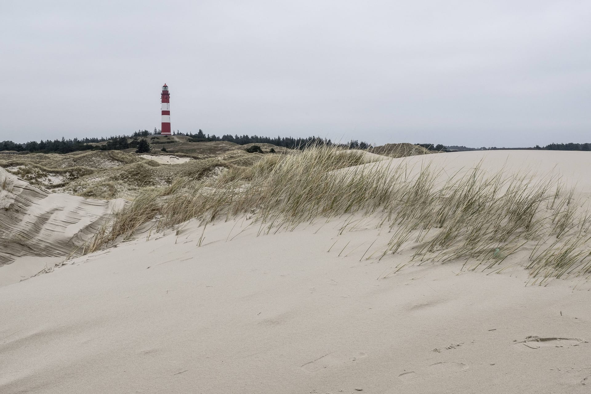 Dünenlandschaft mit Leuchtturm: Auf Amrum können Touristen die Ruhe genießen.