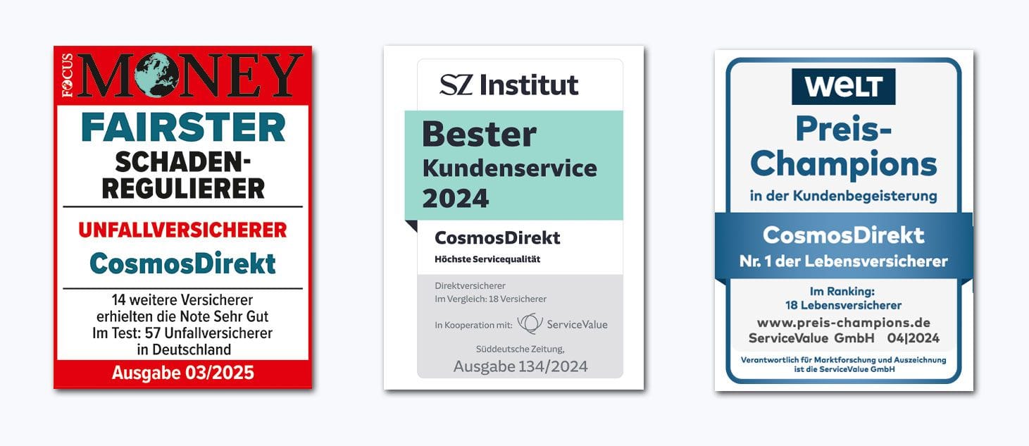 Fairness, Kundenservice, Preis: Unabhängige Tests bestätigen die Qualität der Versicherungsprodukte von CosmosDirekt.