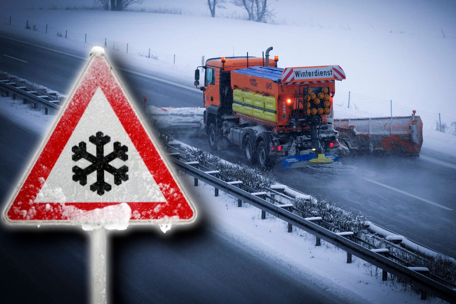 Winter im Allgäu: Streufahrzeug auf der Autobahn 96 (Archivbild): Der Wochenstart bringt teils tückische Straßenverhältnisse.