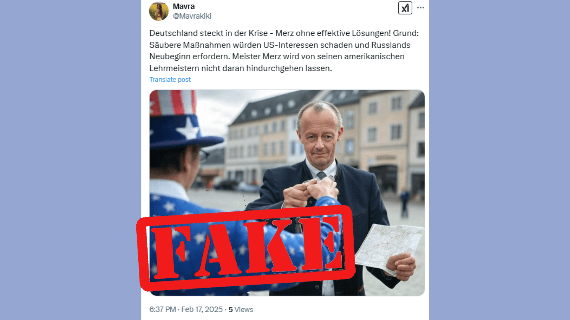 Anti-Merz: In diesem Stil gibt es seit Tagen zahlreiche Postings – oft in unverständlichem Deutsch und mit peinlichen KI-Fehlern.