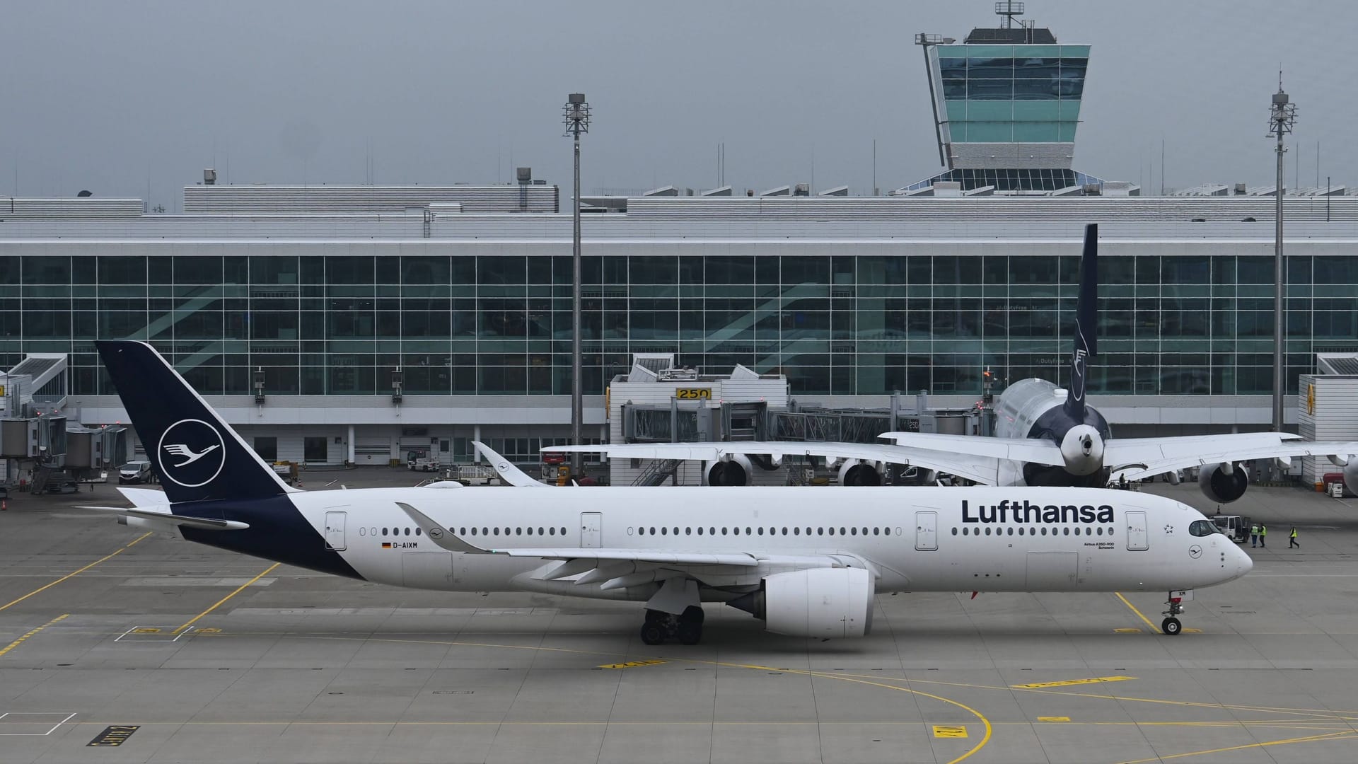 Ein Lufthansa A350 steht in München (Archivbild): Auf dem Weg von Shanghai nach München musste am Mittwoch eine Maschine in Wien auftanken.