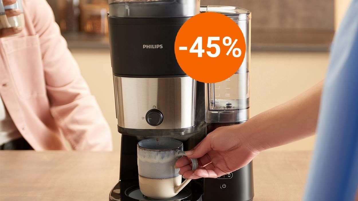 Die Filterkaffeemaschine mit integriertem Mahlwerk von Philips können Sie sich bei Amazon zum bisherigen Tiefpreis sichern.