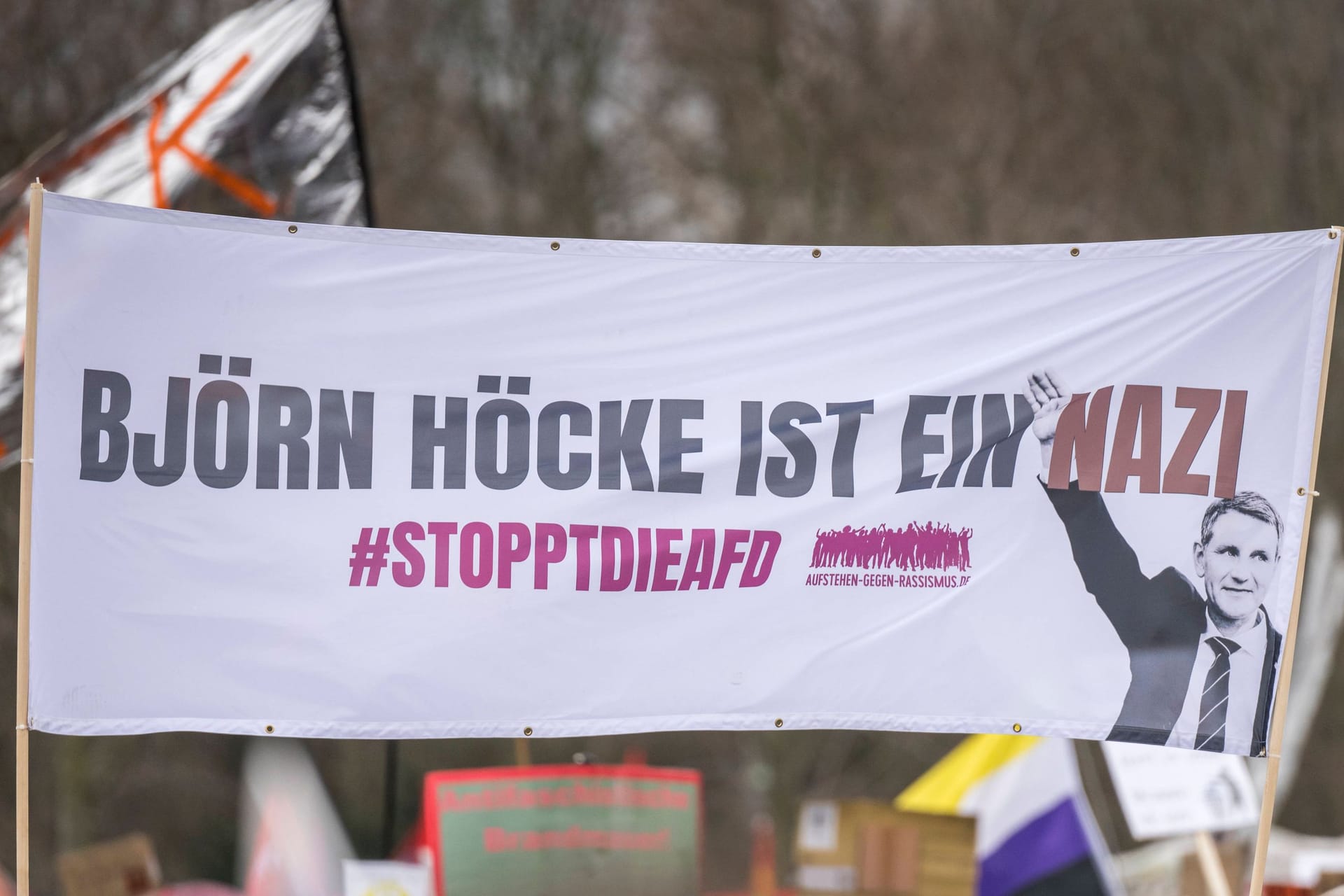 Schild mit der Aufschrift "Björn Höcke ist ein Nazi": Ein ähnliches Banner hing an einer Hausfassade in Pattensen.