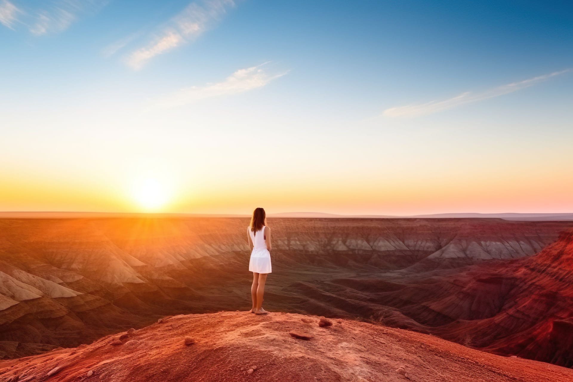 Eine Frau steht auf einer Klippe im Karijini-Nationalpark in der East-Pilbara-Region von Australien: Hier verbirgt sich der älteste bekannte Einschlagskrater der Erde.