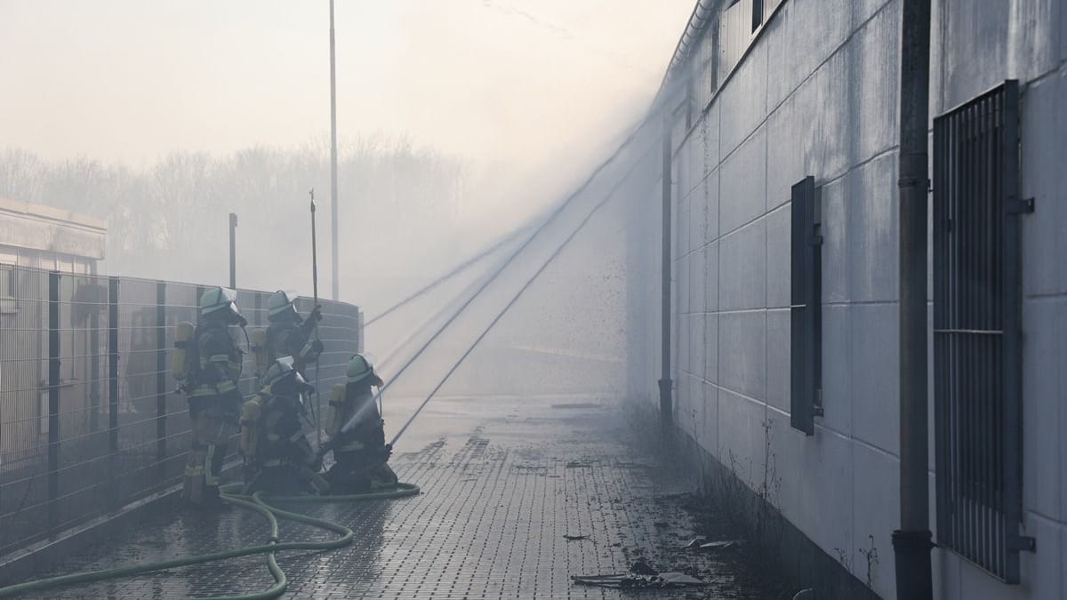 Brand in einer Lagerhalle (Archivbild): Bis zu 70 Einsatzkräfte der Feuerwehr Essen, des Rettungsdienstes, des THWs, des LANUV sowie des Umweltamtes waren im Einsatz.