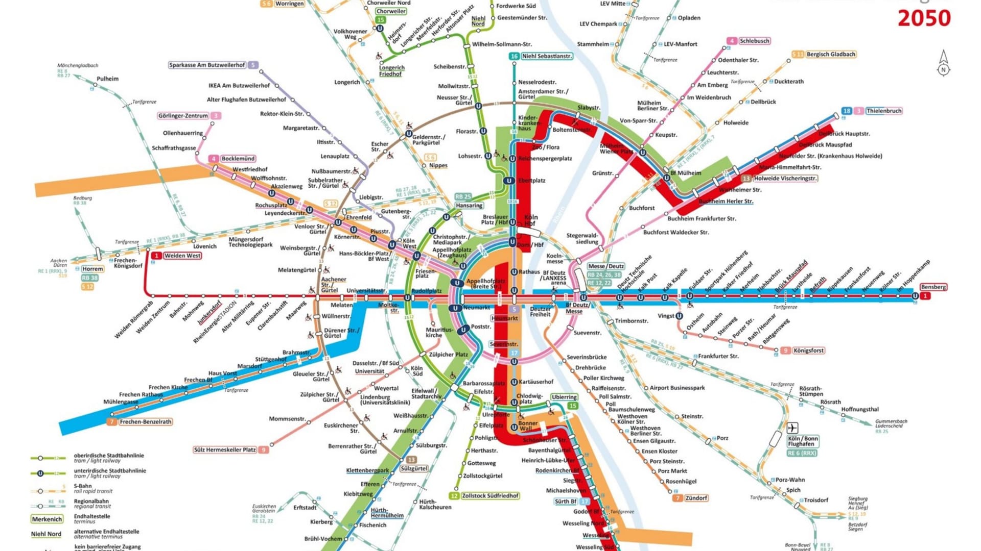 Die Zukunft des Bahnverkehrs in Köln: Die dicken Balken sollen zu den ersten drei Metrolinien der Stadt werden.