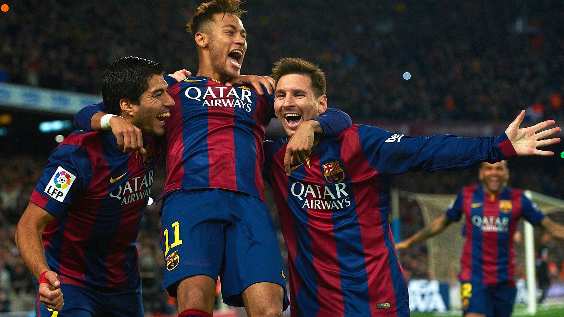 Neymar (m), Luis Suárez (l) und Lionel Messi (r.)