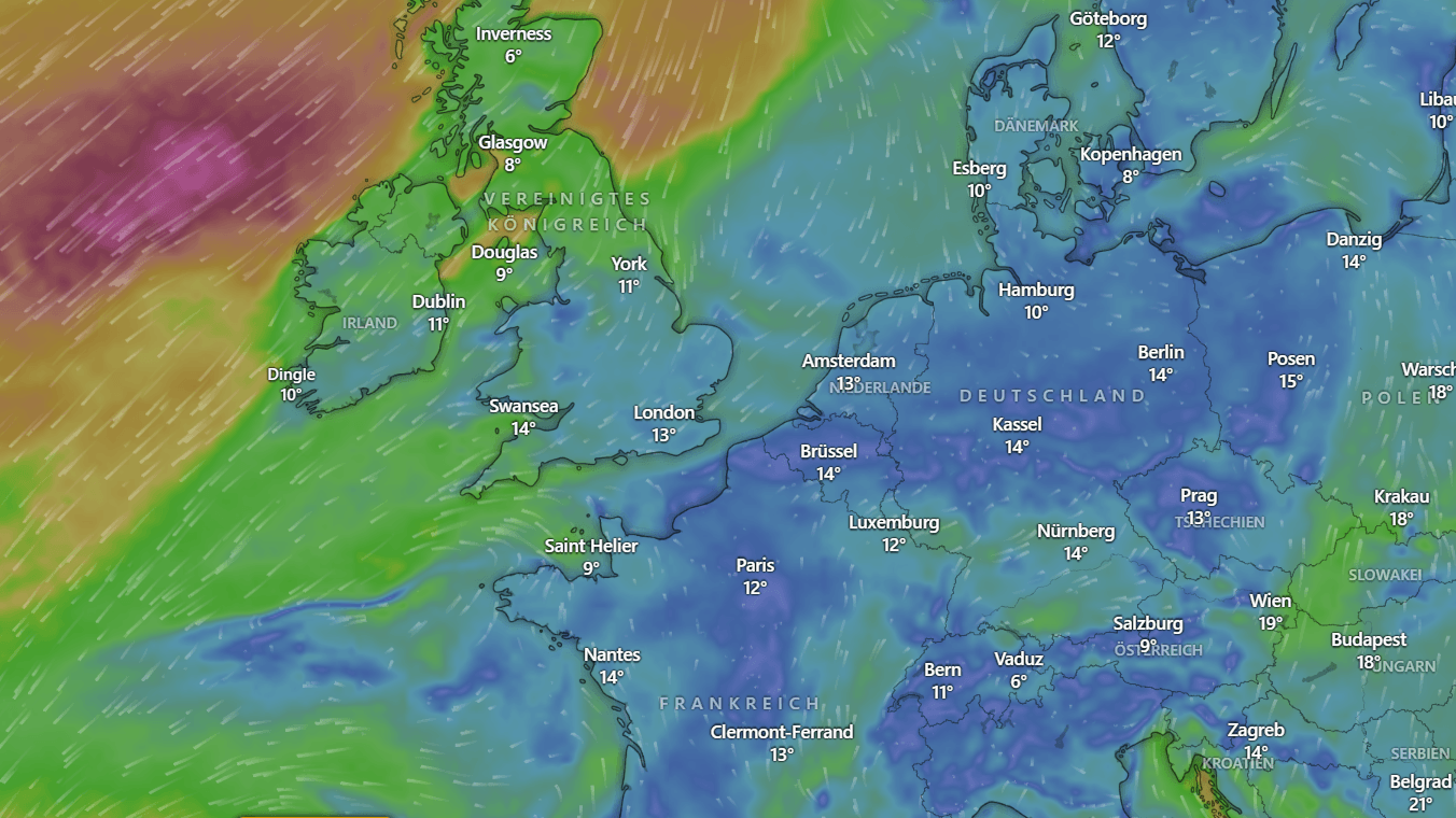 Die Wetterlage am Montag über Europa.