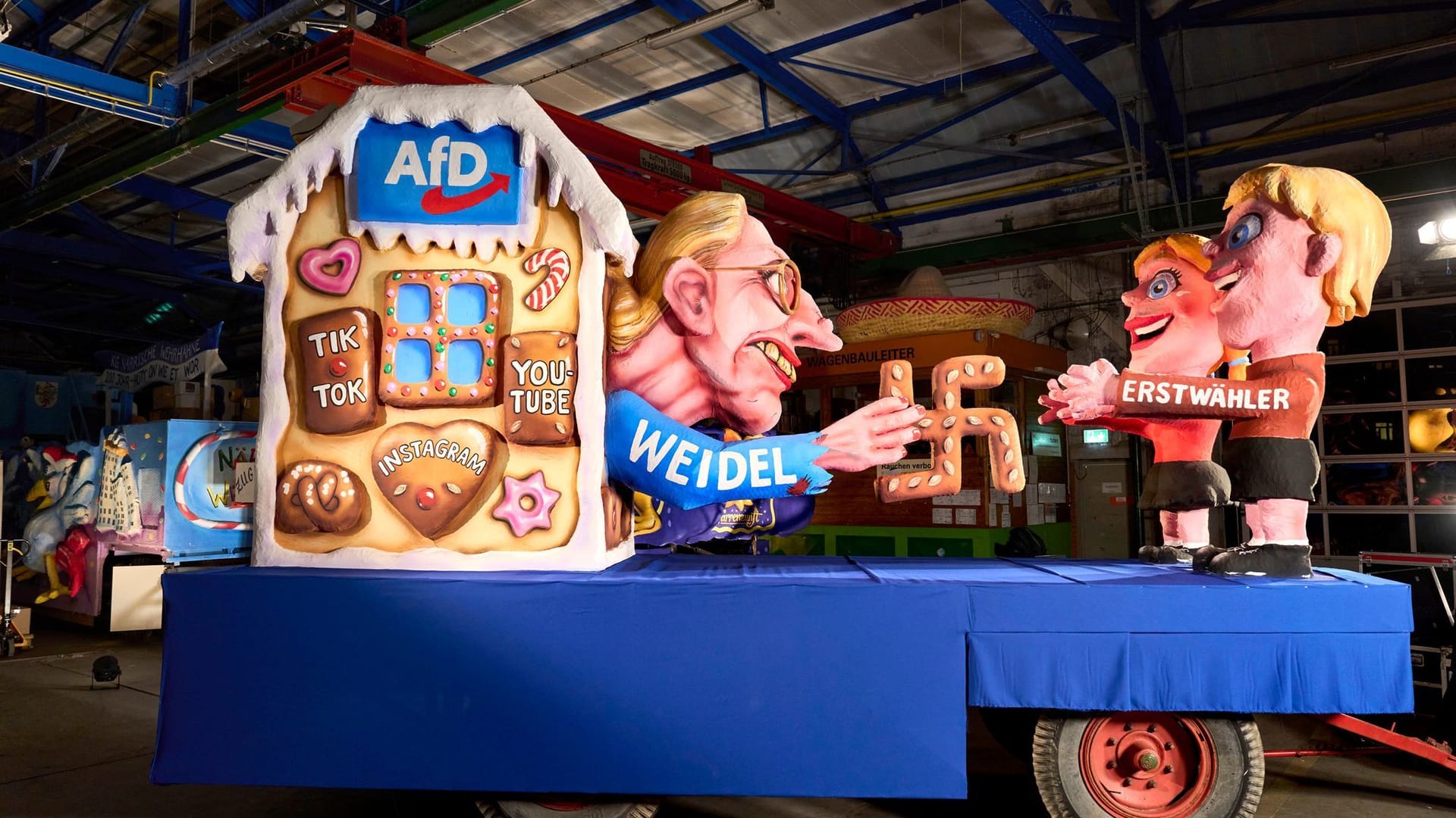 AfD-Kanzlerkandidatin Alice Weidel als böse Hexe: Mit einem Lebkuchen-Hakenkreuz lockt sie Erstwähler an.