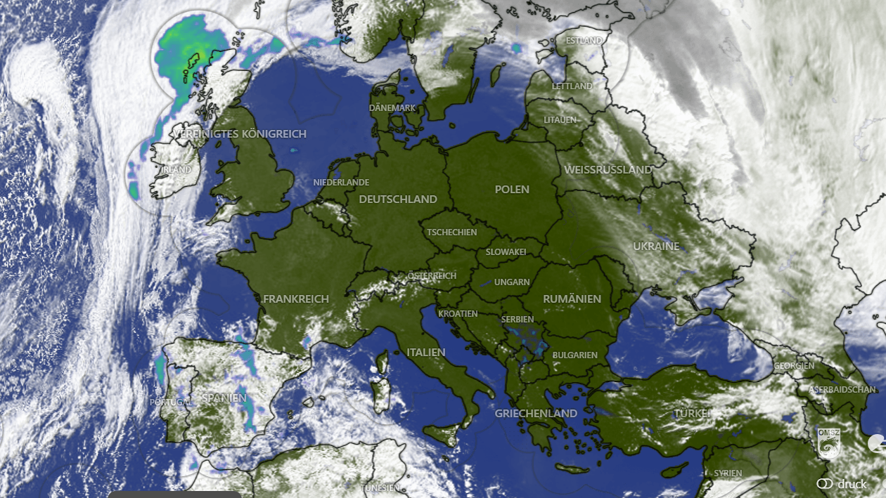 Die aktuelle Wetterlage über Europa: Ab Montag wird das Hoch verdrängt und kalte Luft aus dem Norden strömt nach Deutschland.